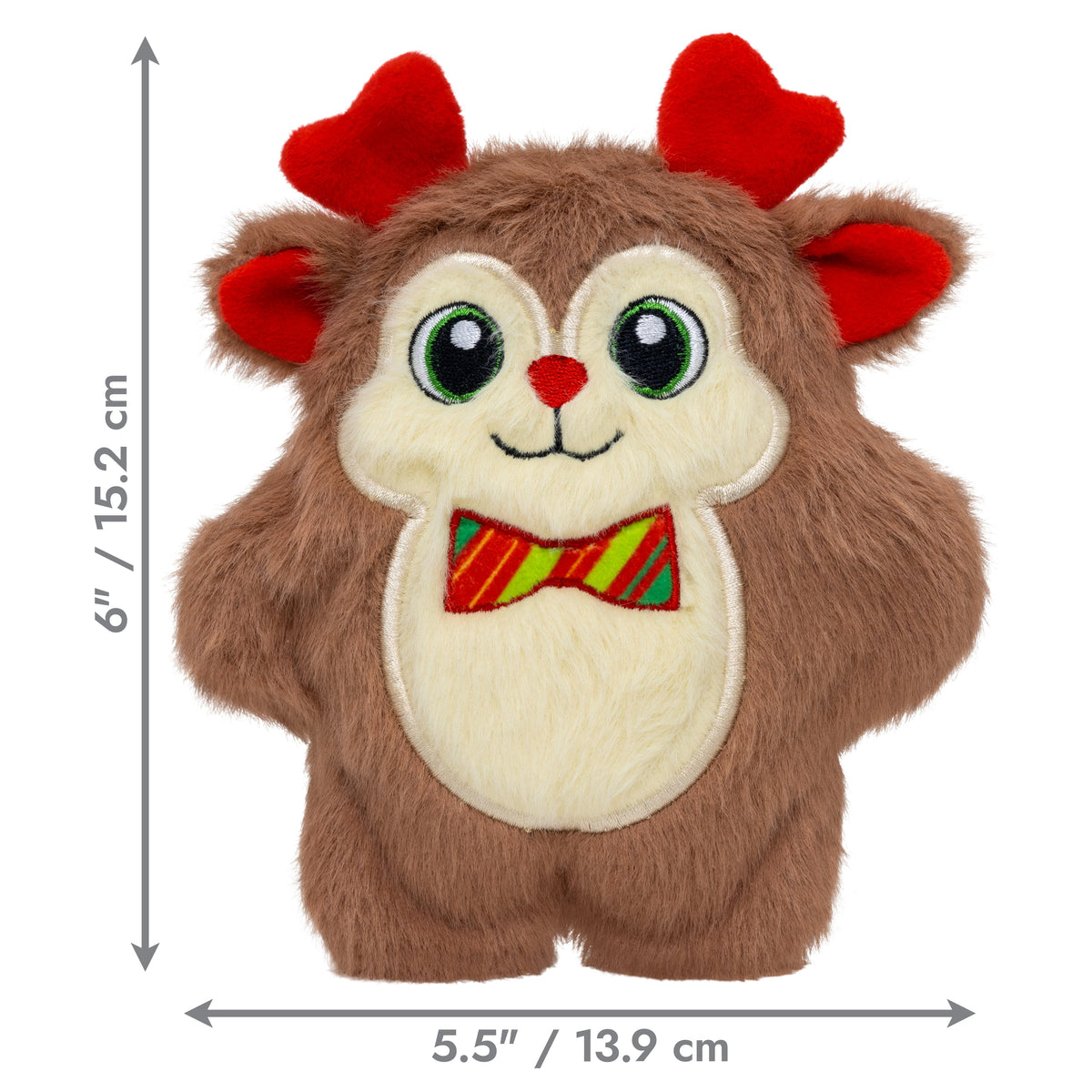 Kong Holiday Snuzzles Bow Tie Reindeer Dog Toy - Small dimensions 6 x 5.5 inches - Kong - PetMax Canada