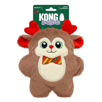Kong Holiday Snuzzles Bow Tie Reindeer Dog Toy - Medium in packaging - Kong - PetMax Canada