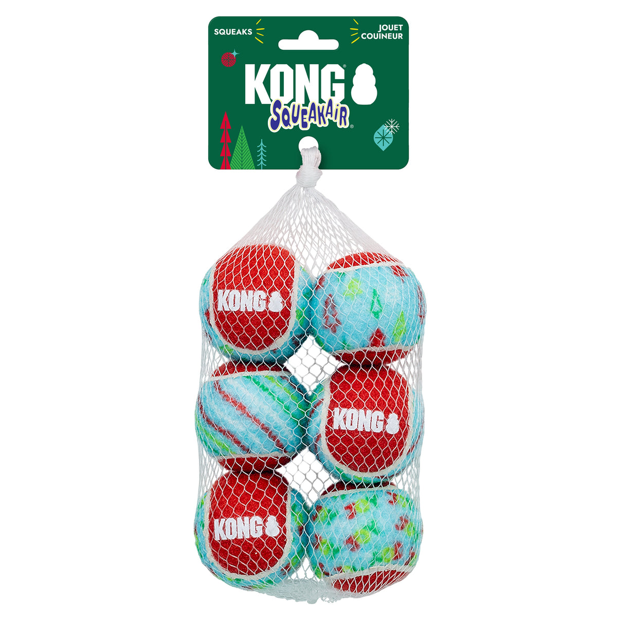 Kong Holiday SqueakAir Tennis Balls Dog Toy 6-Pack - Medium 6-pack in mesh net with hang tag - Kong - PetMax Canada