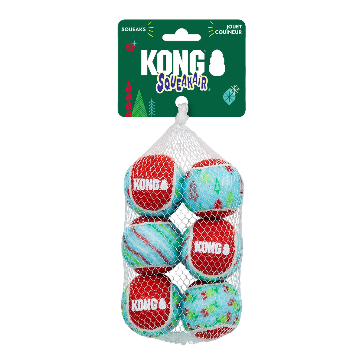 Kong Holiday SqueakAir Tennis Balls Dog Toy 6-Pack - Small 6-pack in mesh net with hang tag - Kong - PetMax Canada