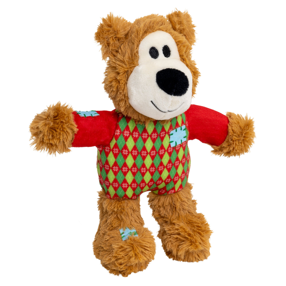 Kong Holiday Wild Knots Sweater Bear Dog Toy - Red - three-quarter side view - Kong - PetMax Canada