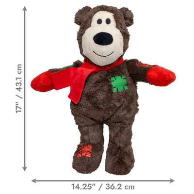 Kong Holiday Wild Knots Jumbo Bear Dog Toy - Brown - dimension graphic showing 17 in (43.1 cm) tall by 14.25 in (36.2 cm) wide - Kong - PetMax Canada