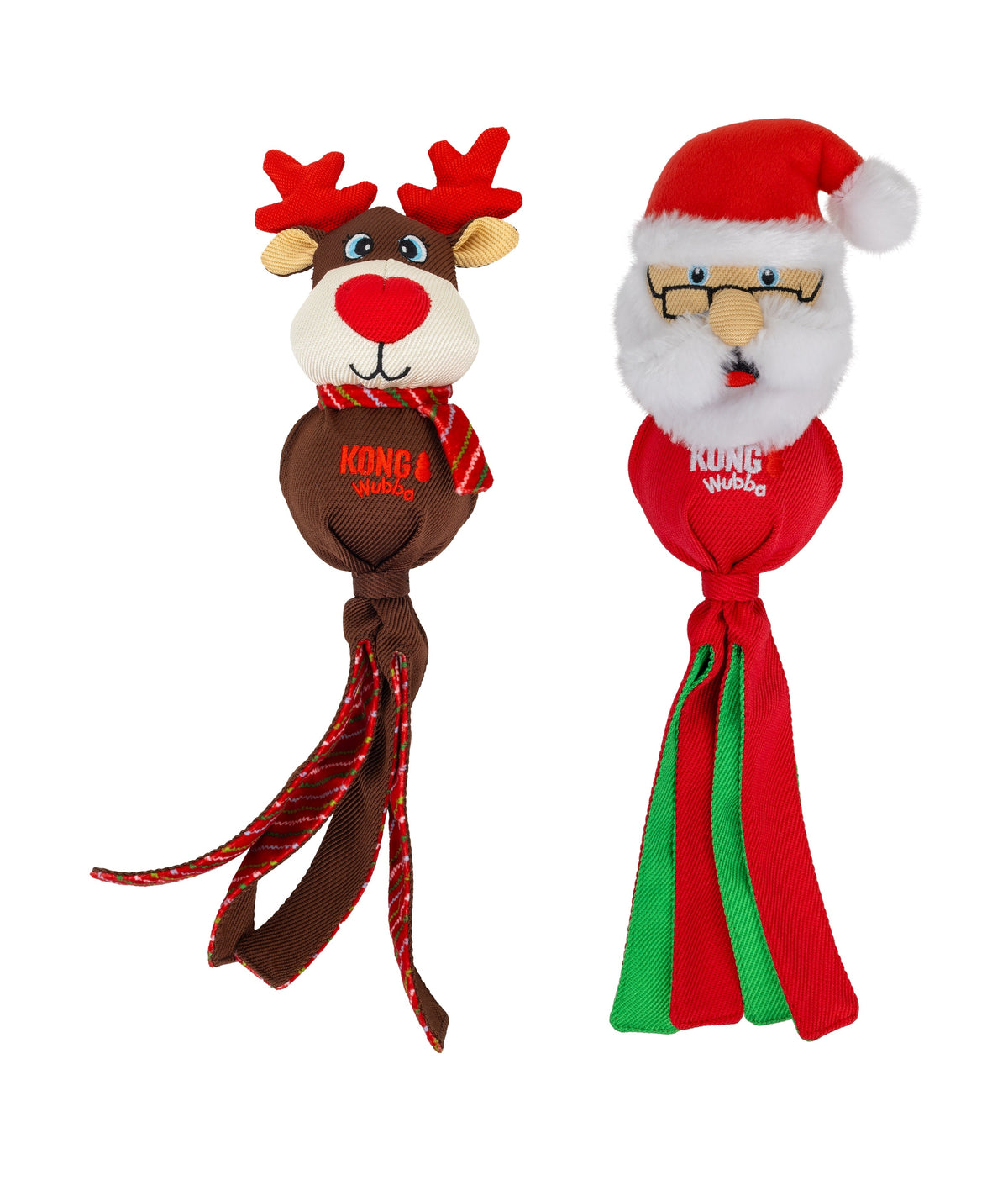 Kong Holiday Wubba Dog Toy - Assorted Characters - Large reindeer and Santa characters side by side - Kong - PetMax Canada