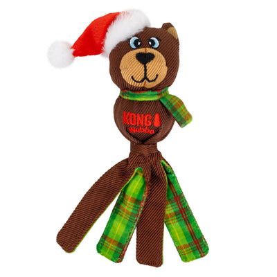 Kong Holiday Wubba Dog Toy - Assorted Characters - Small Santa-hat bear front view - Kong - PetMax Canada