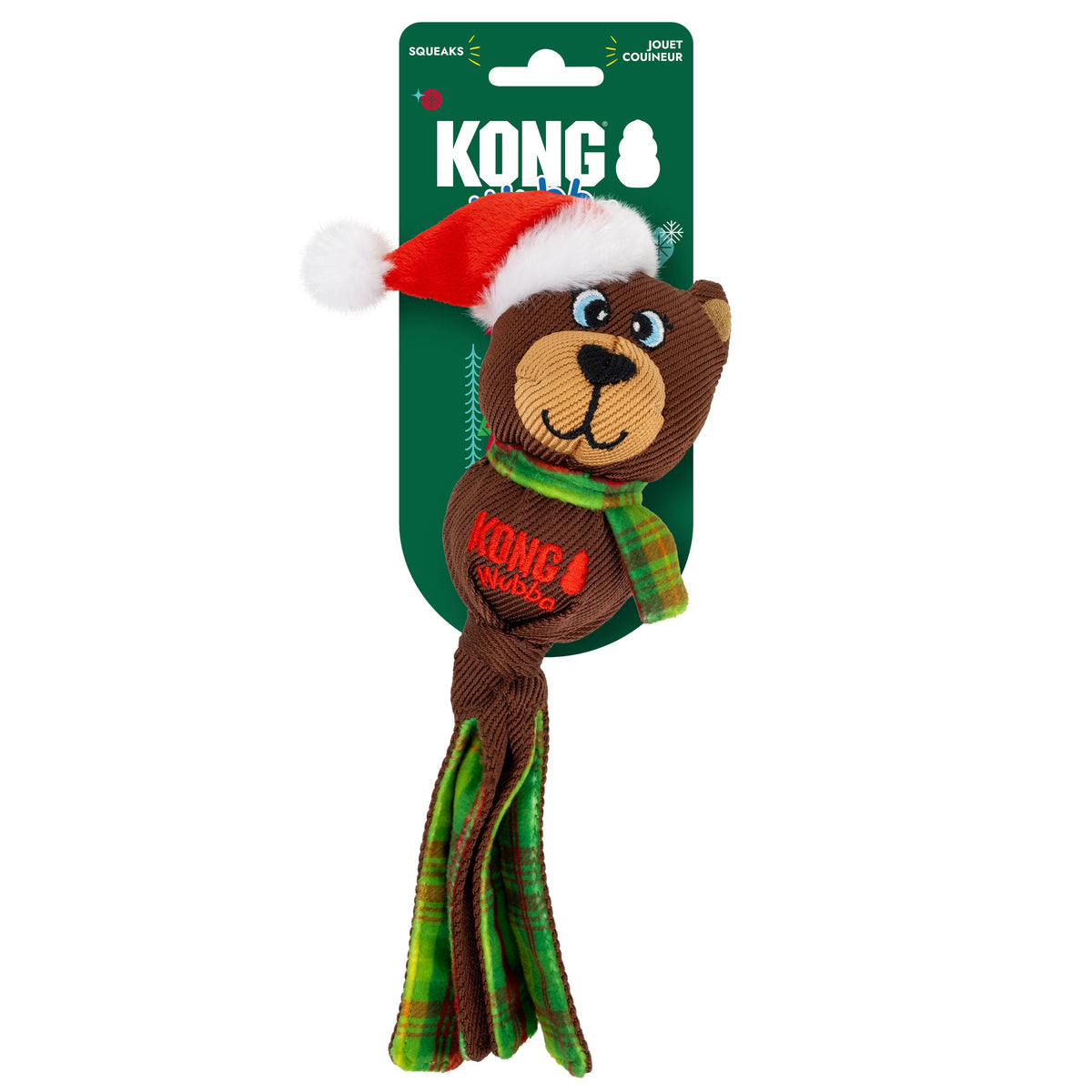 Kong Holiday Wubba Dog Toy - Assorted Characters - Small bear in retail packaging - Kong - PetMax Canada