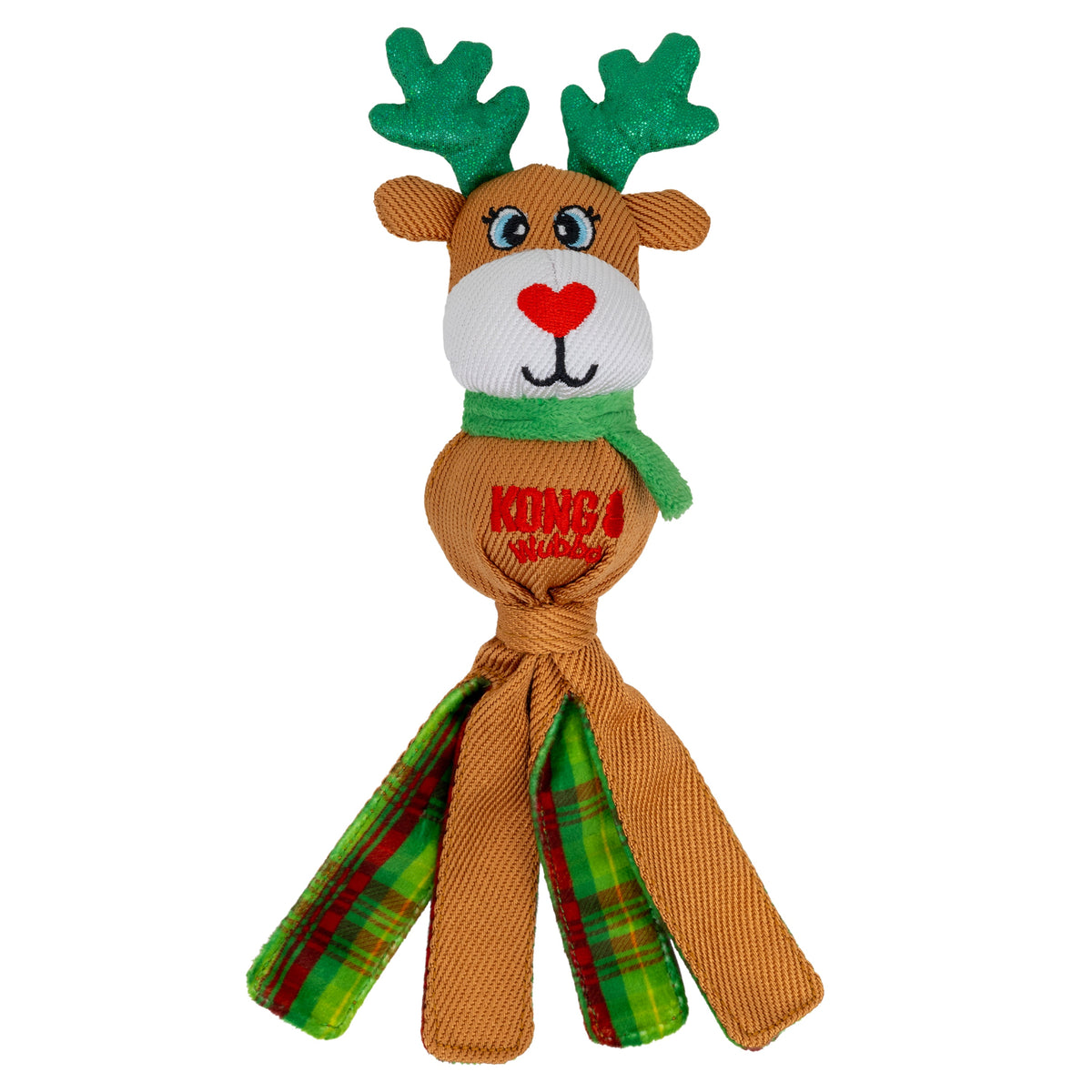 Kong Holiday Wubba Dog Toy - Assorted Characters - Small reindeer front view - Kong - PetMax Canada