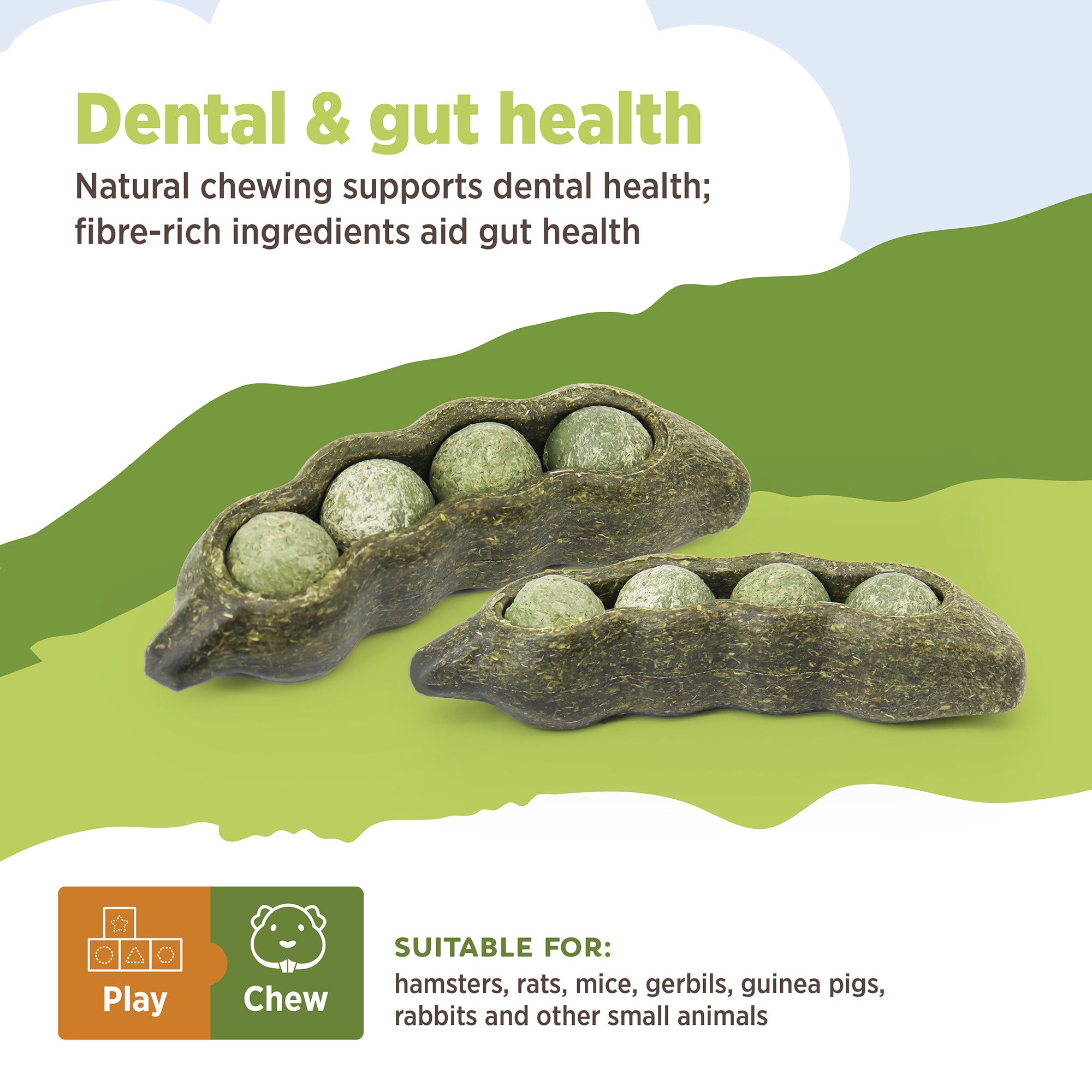 Living World Edible Pea Pods Chew Toy for Small Animals - 3 Pack - Small Animal - Living World - PetMax Canada