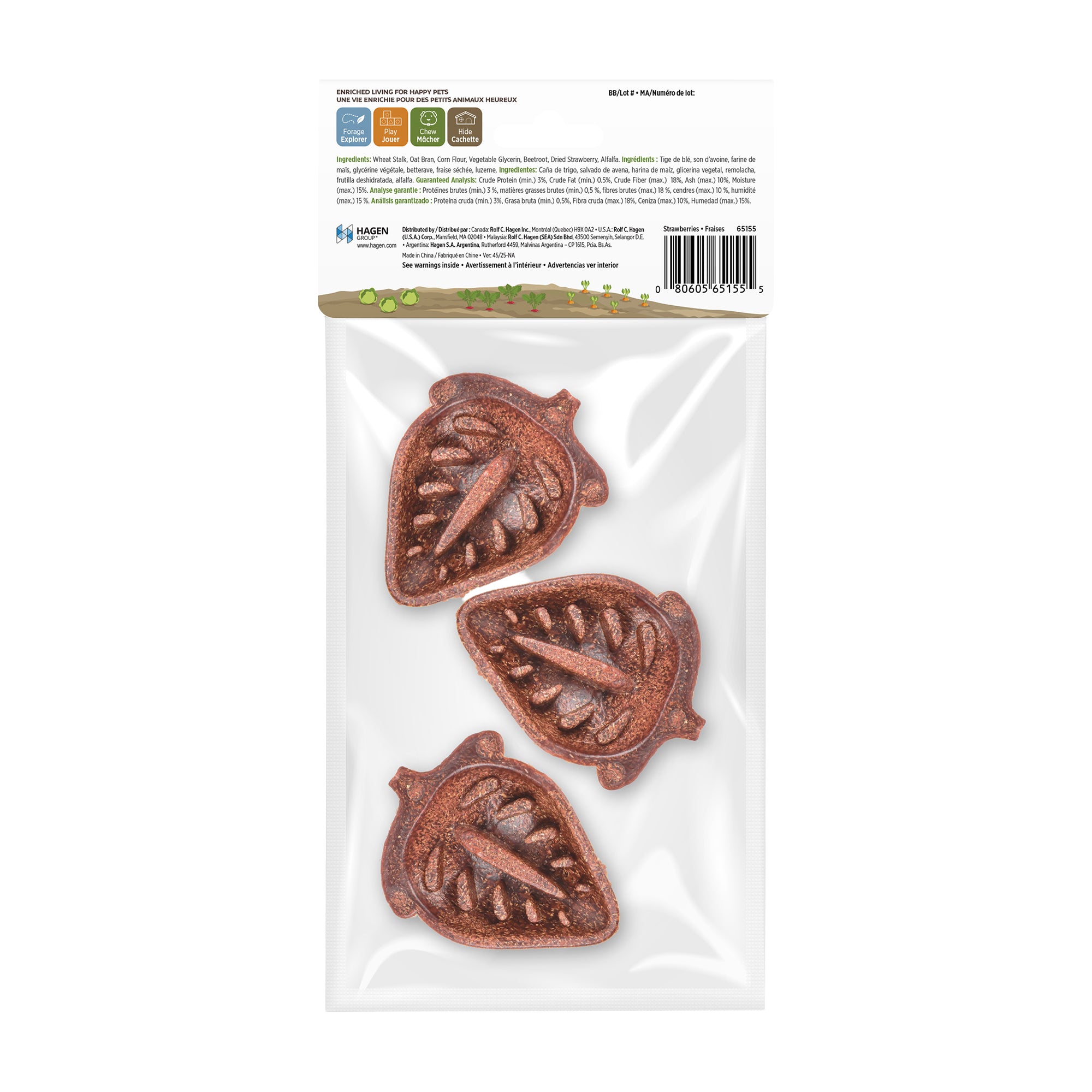 Living World Edible Strawberries Chew Toy for Small Animals - 3 Pack - Small Animal - Living World - PetMax Canada