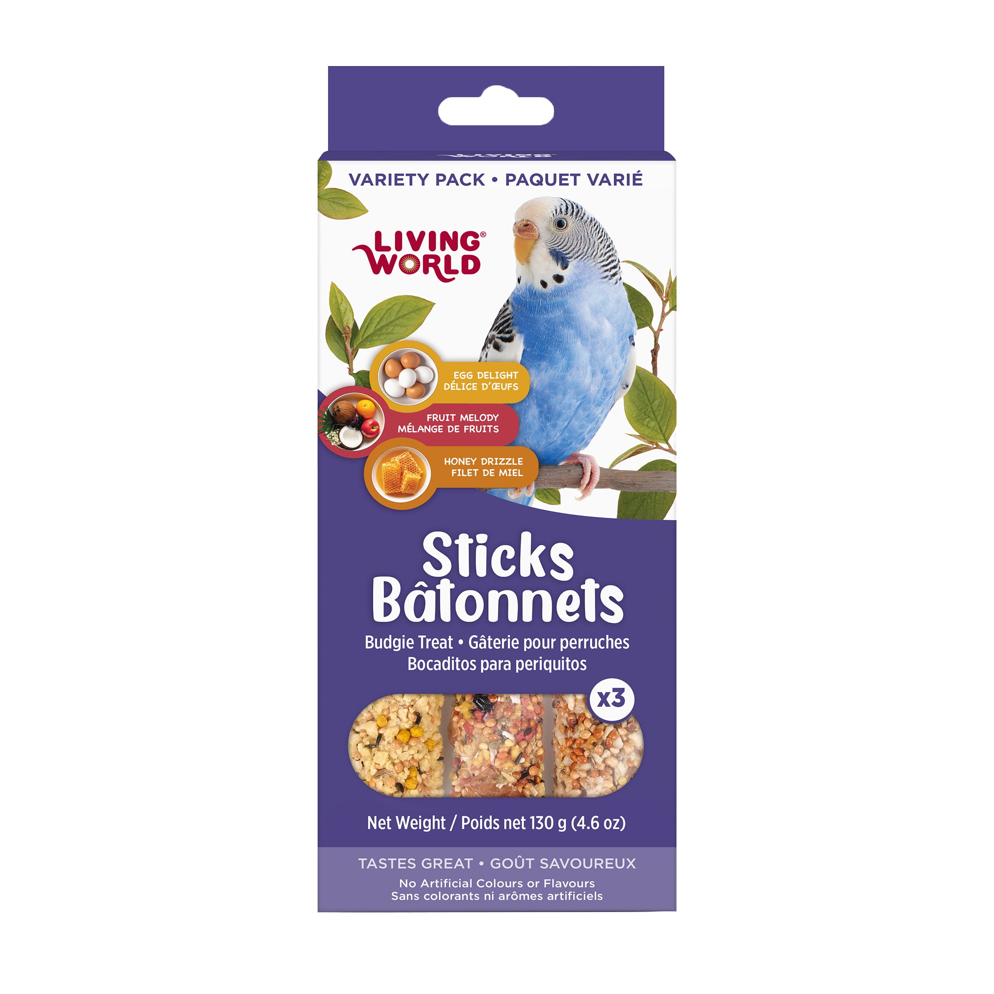 Living World Budgie Egg, Fruit & Honey Treat Sticks Variety Pack - 130g - Bird Treats - Living World - PetMax Canada