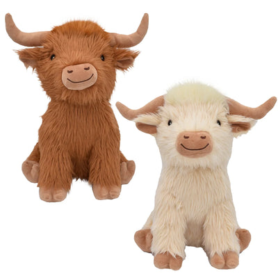 Multipet Highland Cow Plush Dog Toy - brown and cream colours - PetMax Canada