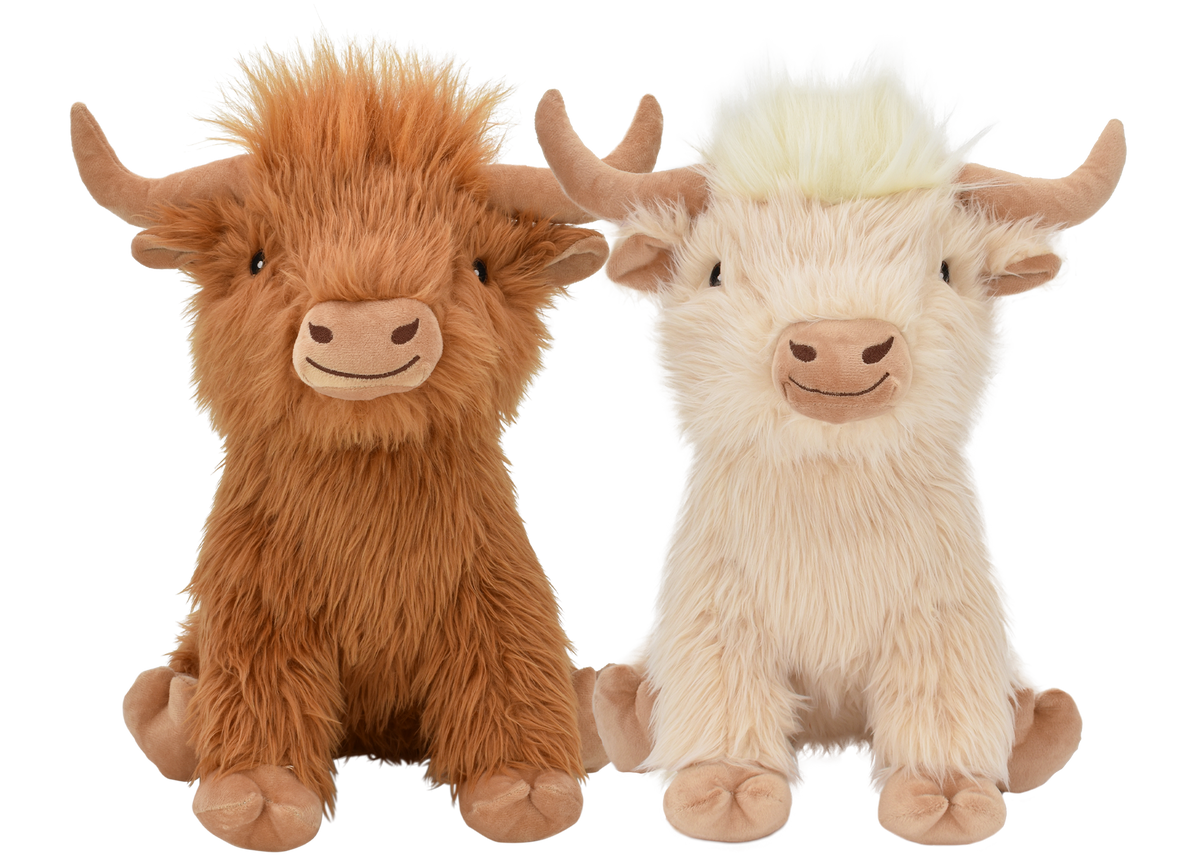 Multipet Highland Cow Plush Dog Toy - 14 inch brown and cream - Dog Toy - Multipet - PetMax Canada