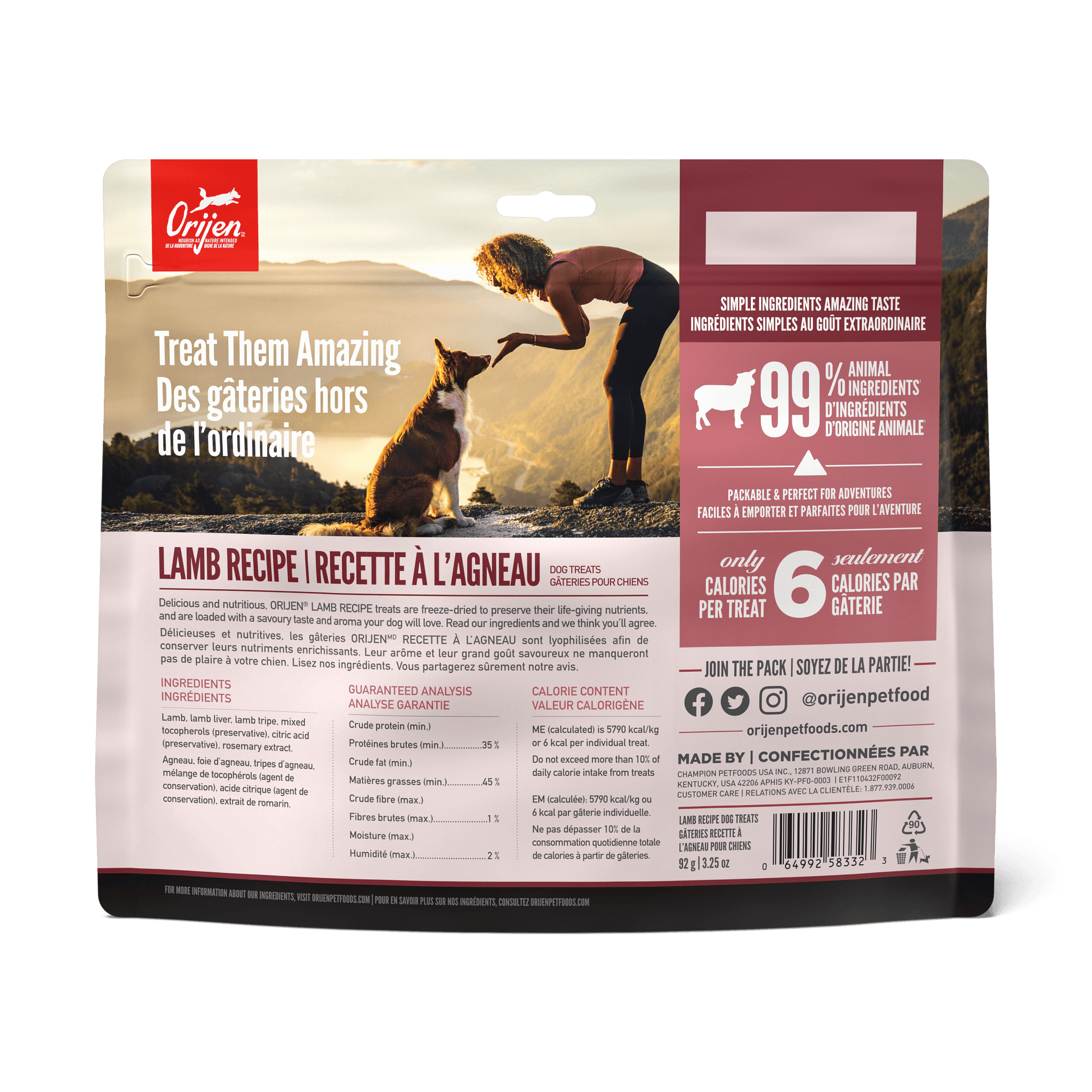 Orijen Freeze-Dried Dog Treats Grass-Fed Lamb Formula - 92g - Dog Treats - Orijen - PetMax Canada