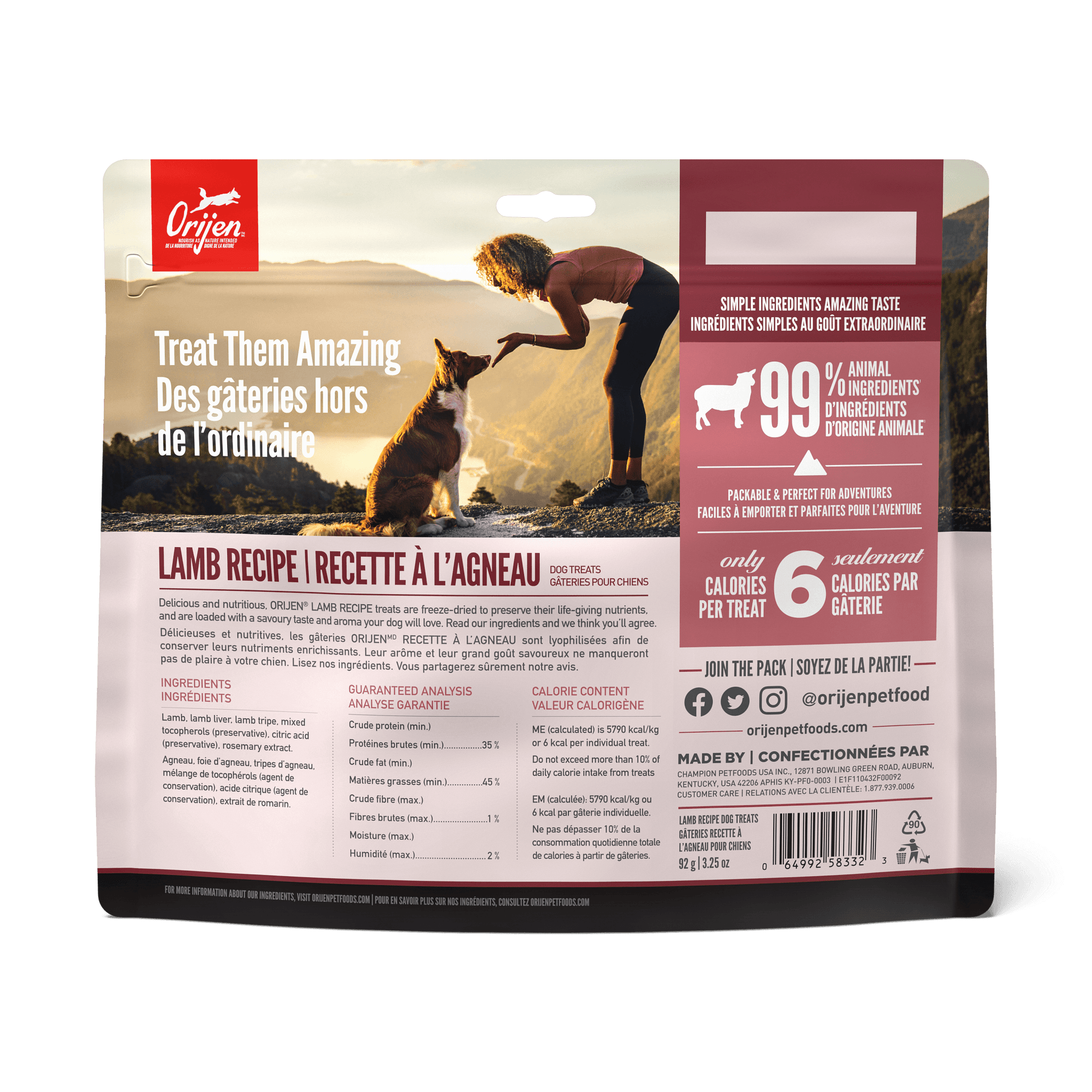 Orijen Freeze-Dried Dog Treats Grass-Fed Lamb Formula  Dog Treats  | PetMax Canada