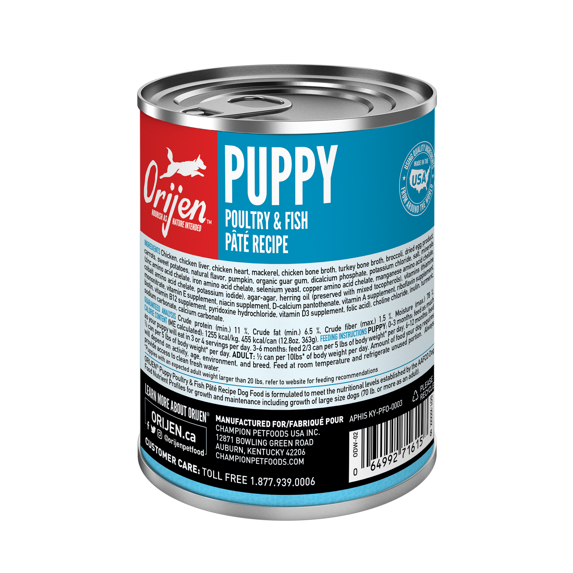 Orijen Wet Dog Puppy Poultry + Fish Pate Recipe  Canned Dog Food  | PetMax Canada