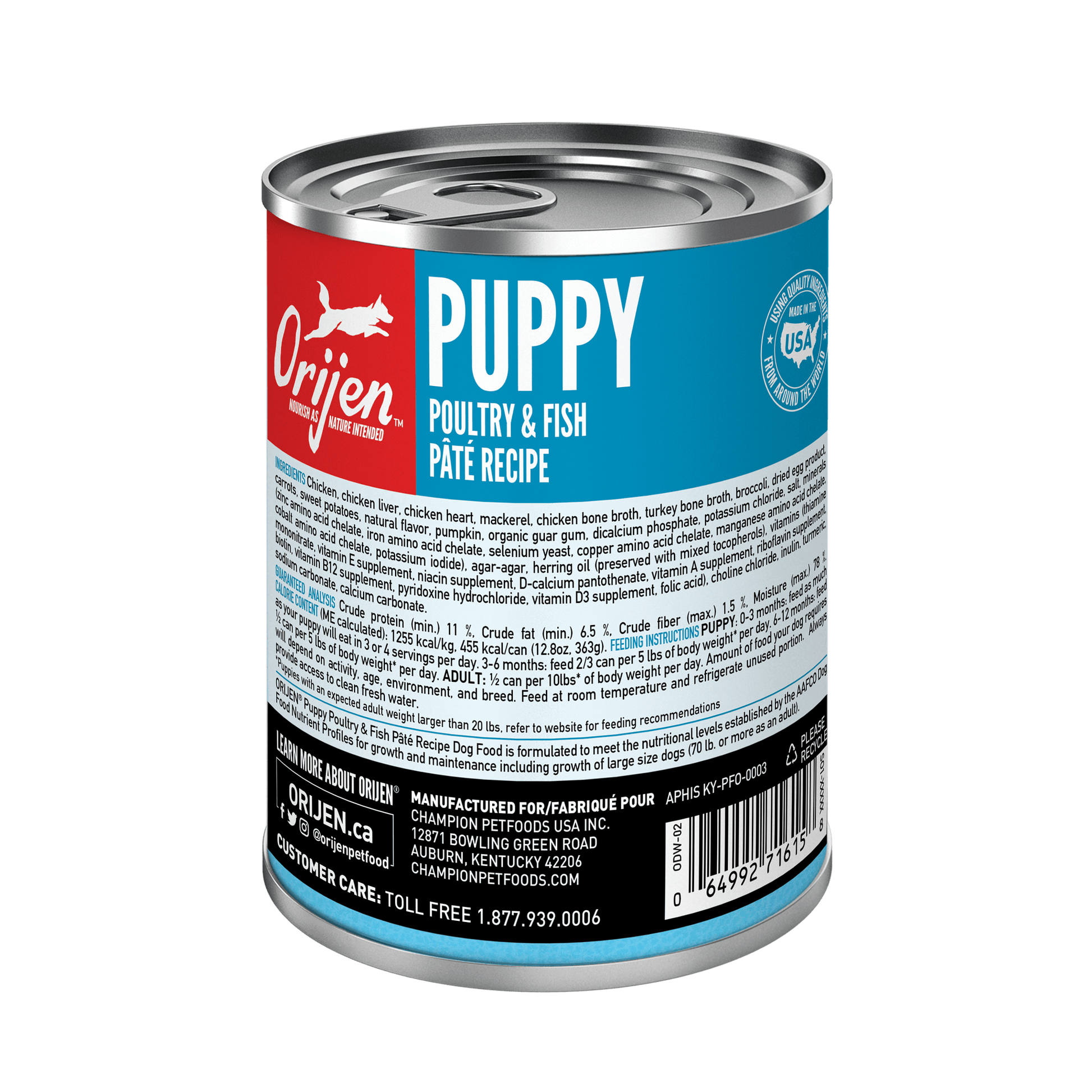 Orijen Wet Dog Puppy Poultry + Fish Pate Recipe  Canned Dog Food  | PetMax Canada