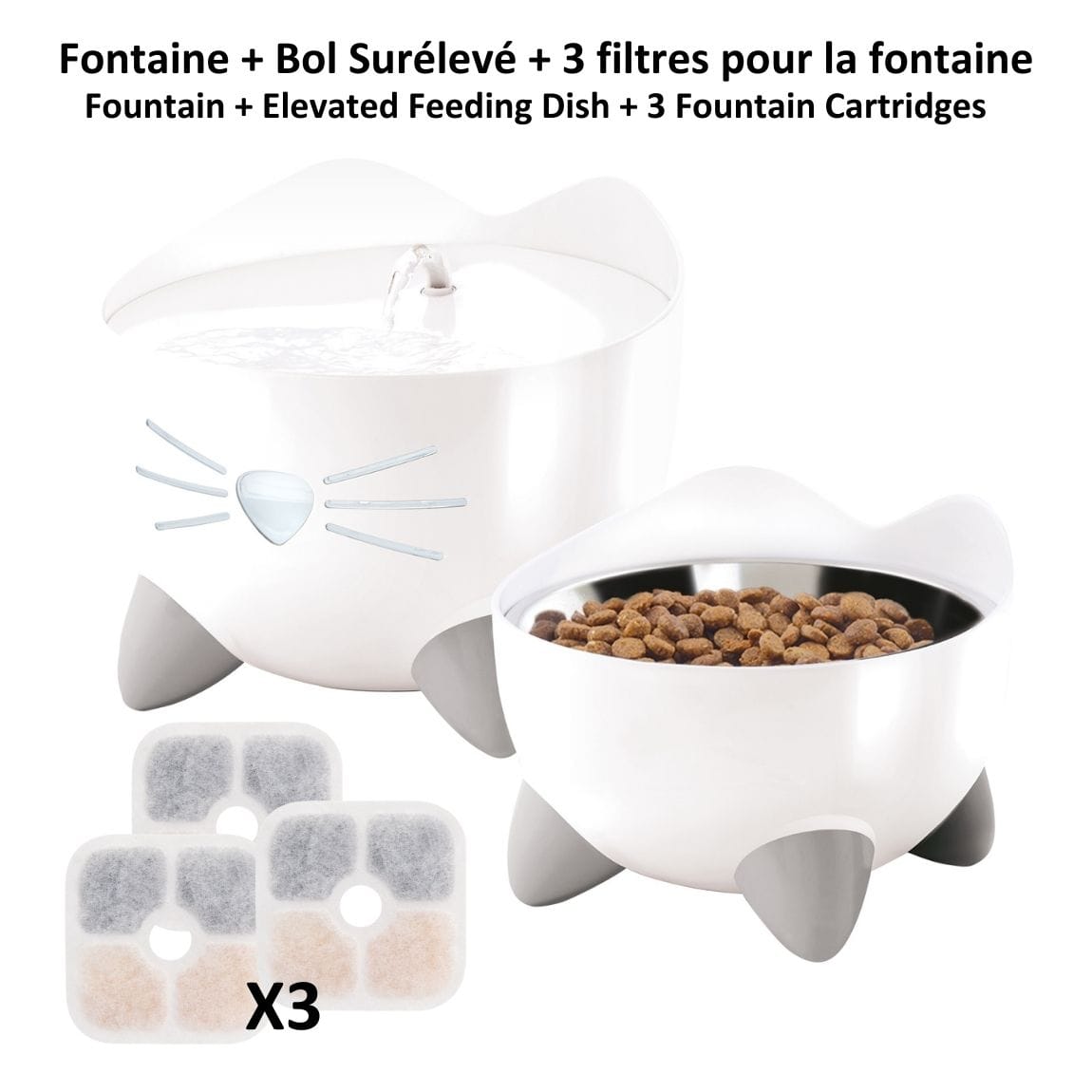 Catit Pixi Fountain White Combo with Feeding Dish & 3 Filters