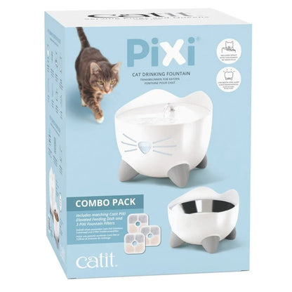 Catit Pixi Fountain White Combo with Feeding Dish & 3 Filters