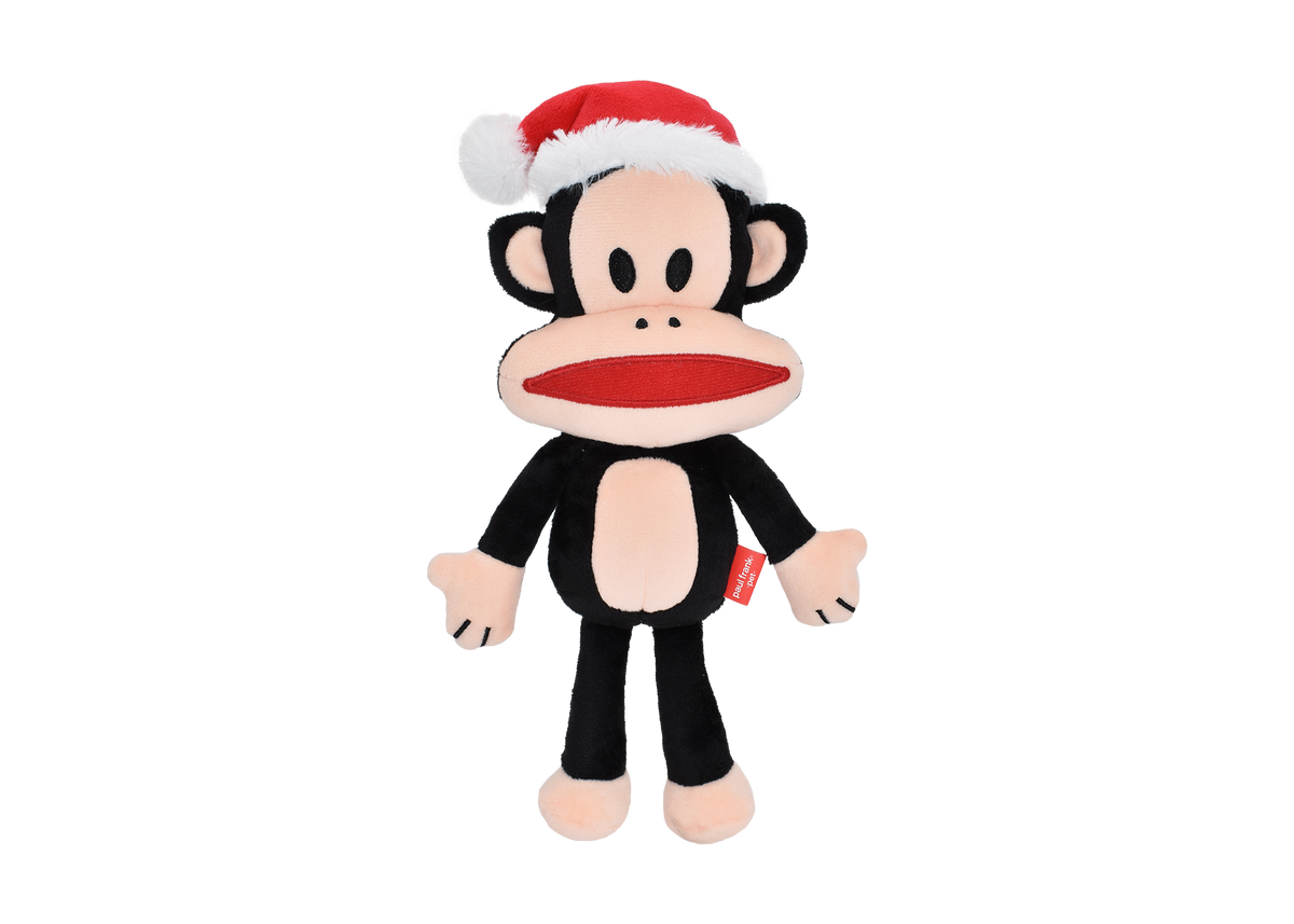 Multipet Holiday Paul Frank Julius with Santa Hat Plush Dog Toy - 12-inch size - PetMax Canada