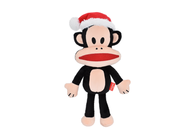 Multipet Holiday Paul Frank Julius with Santa Hat Plush Dog Toy - 12-inch size - PetMax Canada