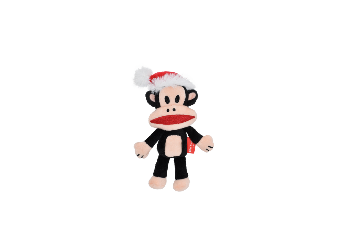Multipet Holiday Paul Frank Julius with Santa Hat Plush Dog Toy - 6-inch size - PetMax Canada