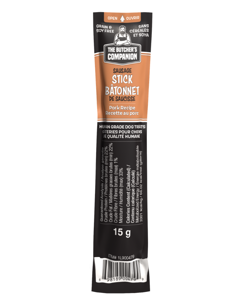 The Butcher's Companion Single Sausage Stick Pork Recipe Dog Treat - Dog Treats - The Butcher's Companion - PetMax Canada