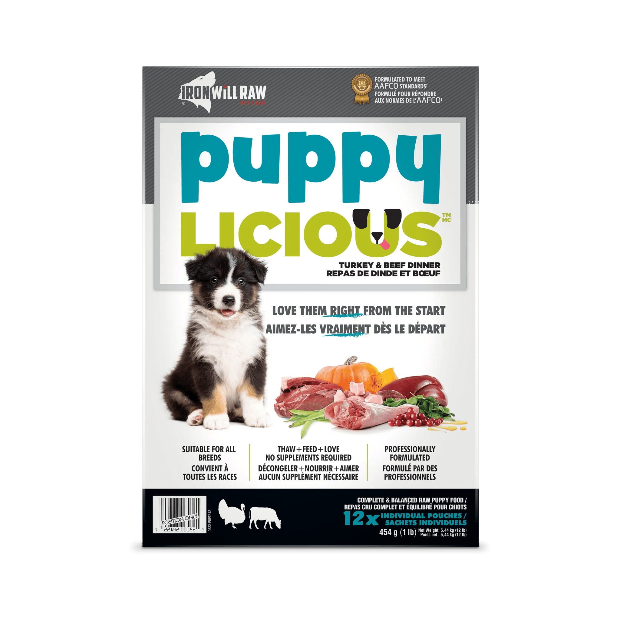 Iron Will Raw Puppylicious Complete Turkey & Beef - 5.44 kg - Raw Dog Food - Iron Will Raw - PetMax Canada
