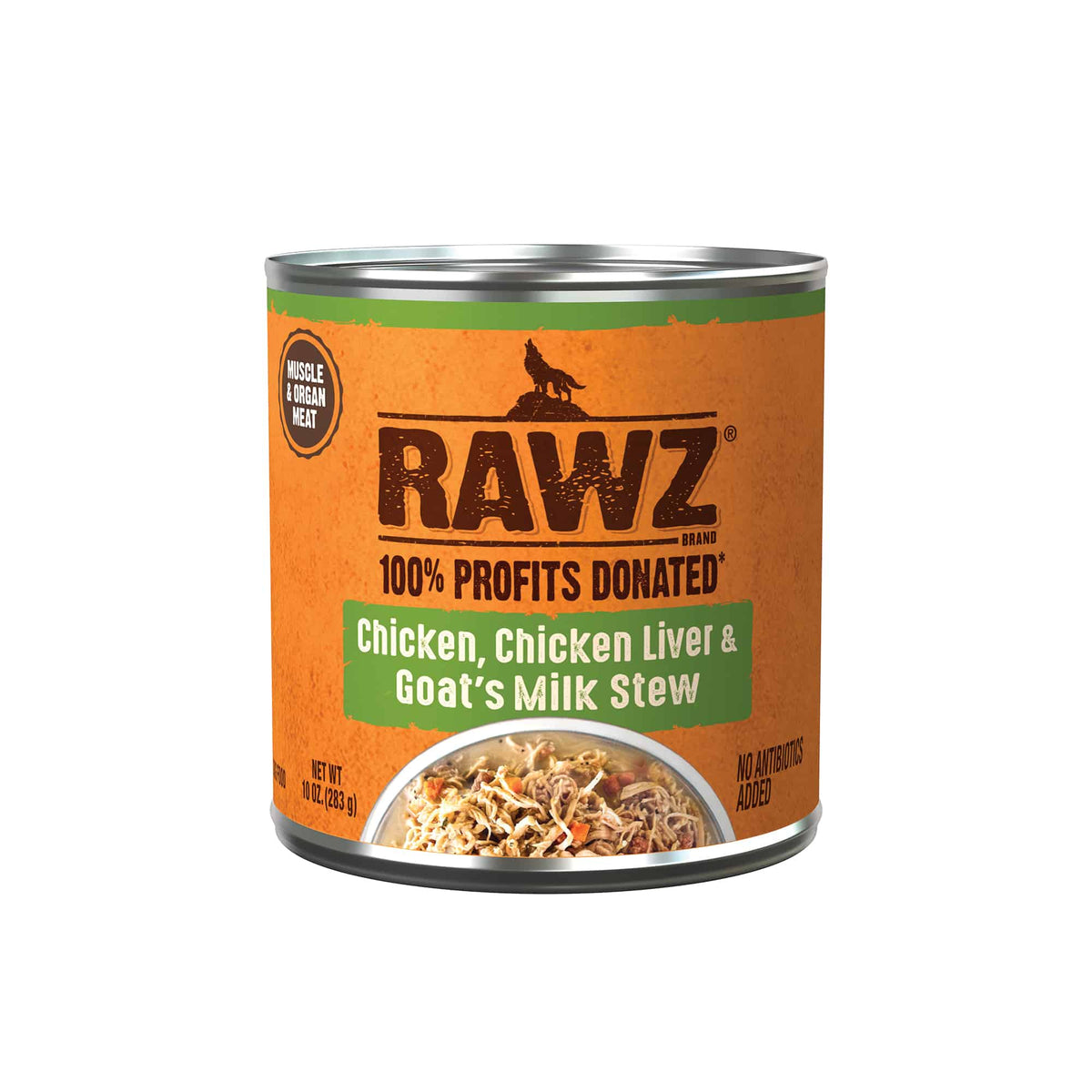 RAWZ Chicken, Chicken Liver & Goat's Milk Stew Canned Dog Food - Front of 283 g Can - RAWZ - PetMax Canada