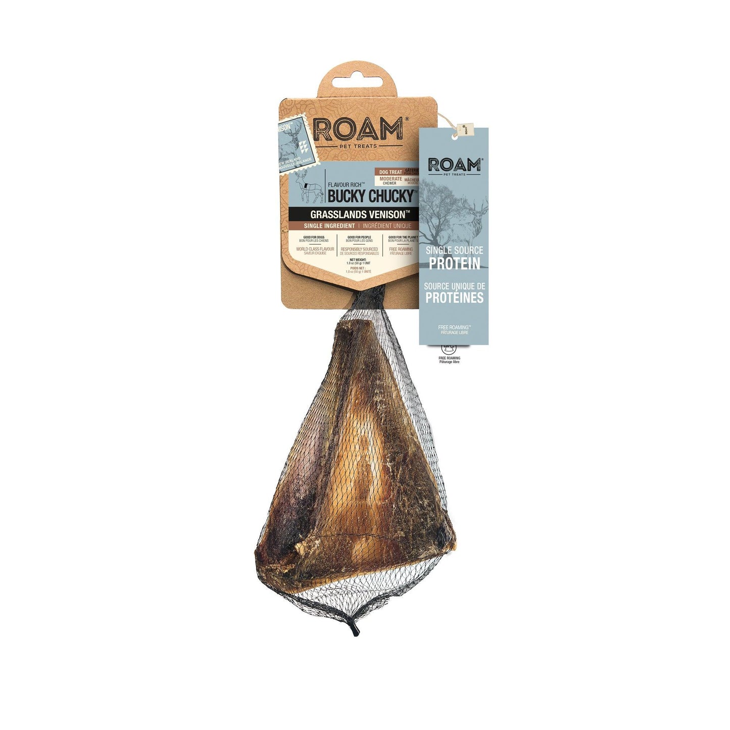 Roam Bucky Chucky Grassland Venison  Natural Chews  | PetMax Canada