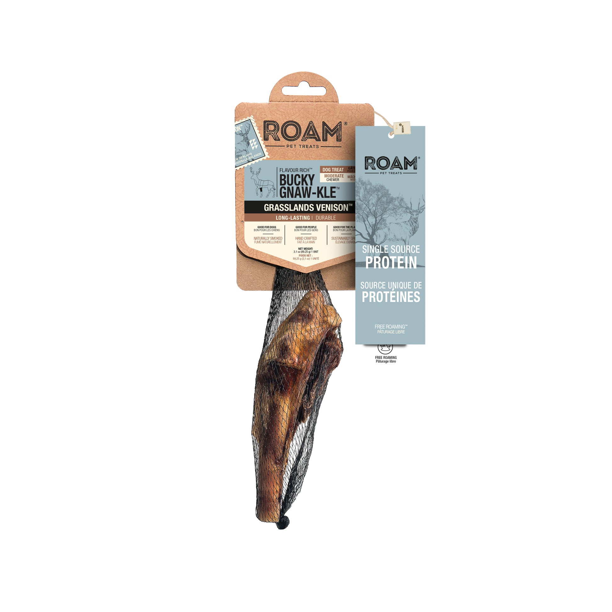 Roam Bucky Gnaw-kle Grassland Venison  Natural Chews  | PetMax Canada