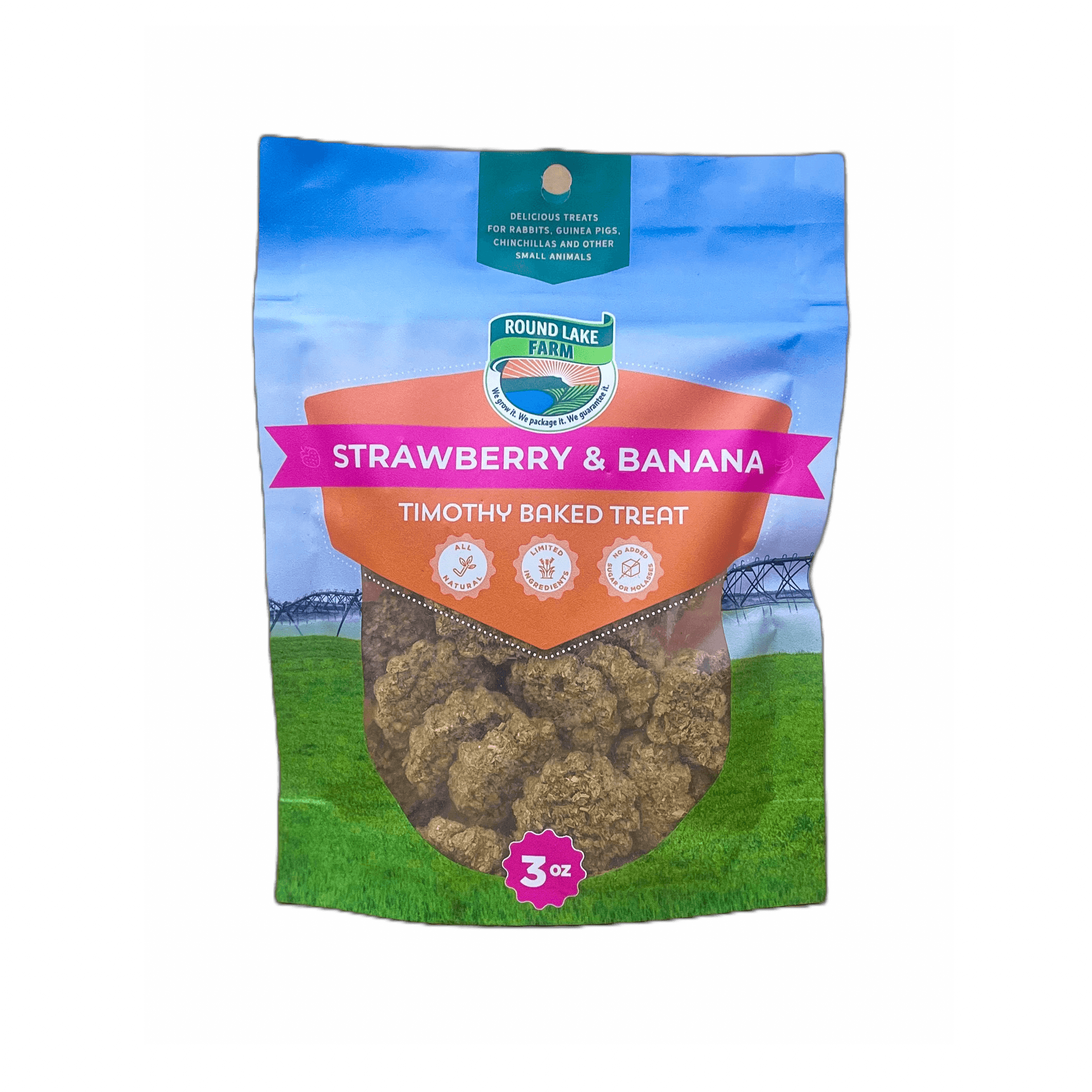Round Lake Farm Small Animal Strawberry & Banana Timothy Treats - 85 g - Small Animal Food Treats - Round Lake Farm - PetMax Canada