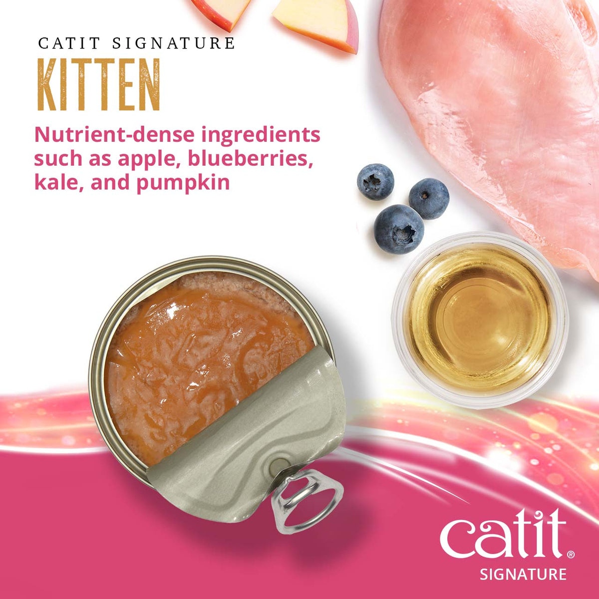 Catit Signature Kitten Chicken Pâté in Bone Broth Wet Cat Food - Open Can with Bone Broth, Apple and Blueberries - PetMax Canada