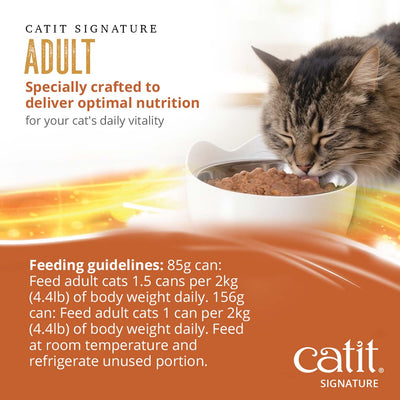 Catit Signature Adult Chicken Pâté in Bone Broth Wet Cat Food - Feeding Guidelines for 85 g and 156 g Cans - PetMax Canada