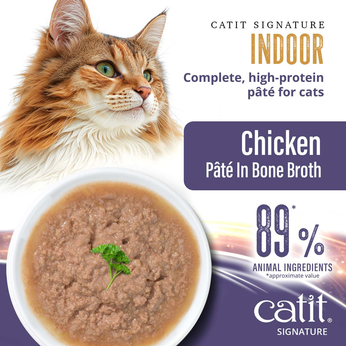 Catit Signature Indoor Chicken Pâté in Bone Broth Wet Cat Food - Plated chicken pâté with 89% animal ingredients - PetMax Canada