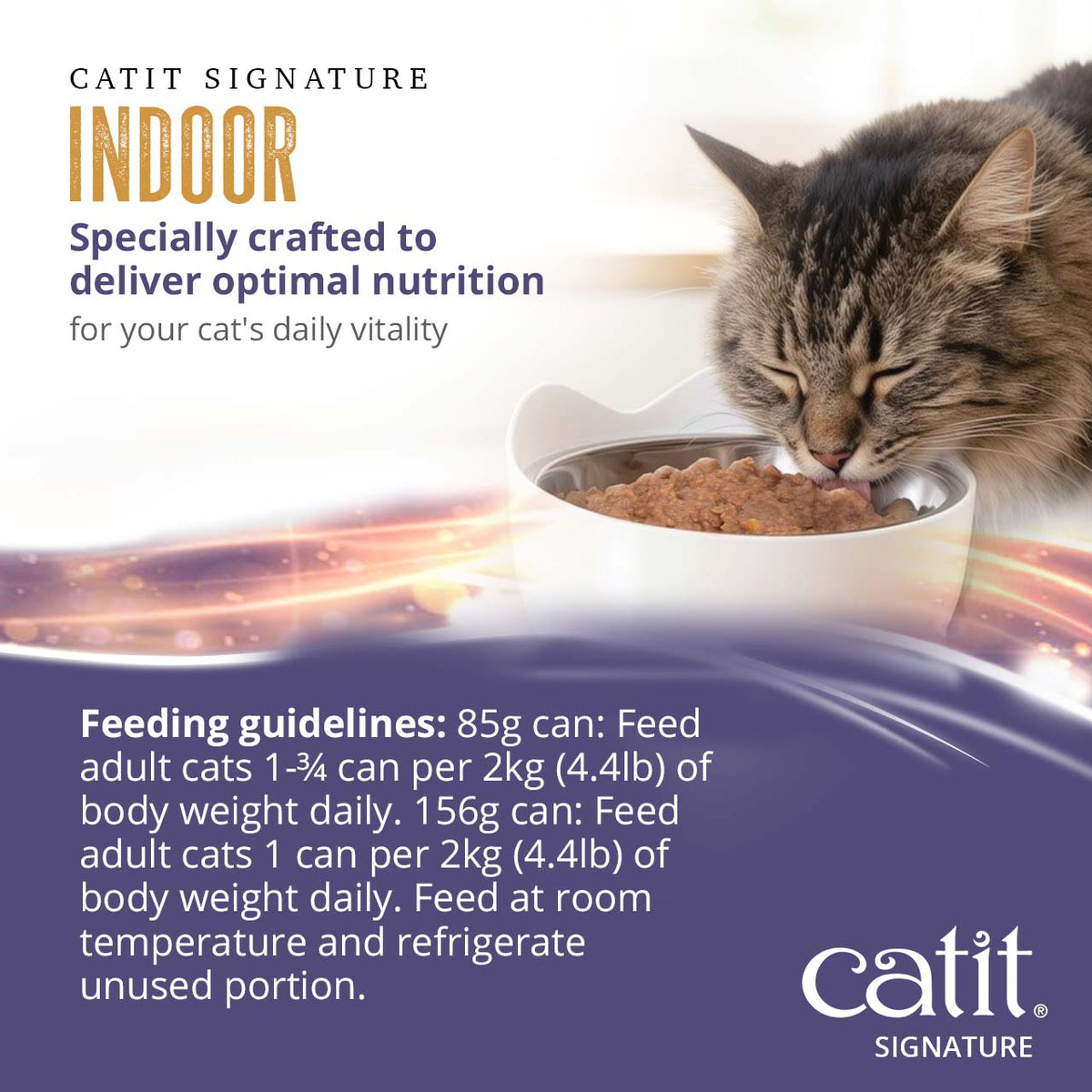 Catit Signature Indoor Chicken Pâté in Bone Broth Wet Cat Food - Feeding guidelines for 85 g and 156 g cans - PetMax Canada