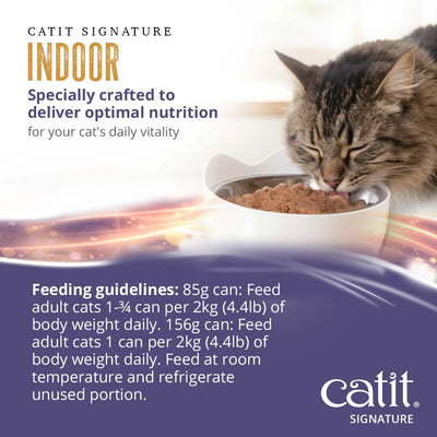 Catit Signature Indoor Chicken Pâté in Bone Broth Wet Cat Food - Feeding guidelines for 85 g and 156 g cans - PetMax Canada