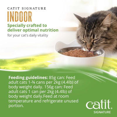 Catit Signature Indoor Chicken, Turkey & Duck Pâté in Bone Broth Wet Cat Food - Feeding Guidelines for 85 g and 156 g Cans - PetMax Canada