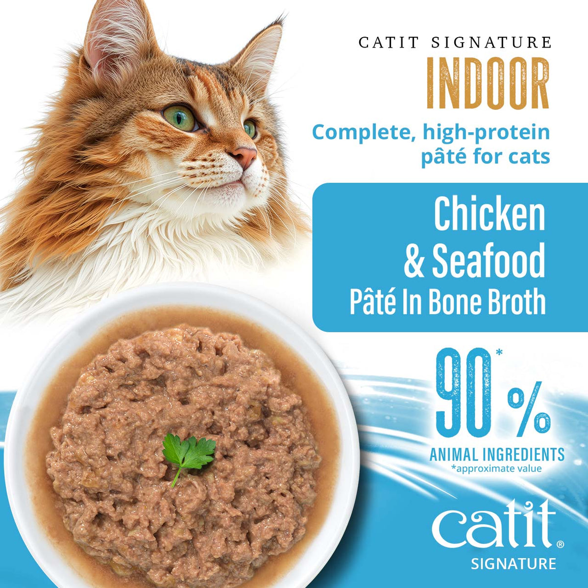 Catit Signature Indoor Chicken & Seafood Pâté in Bone Broth Wet Cat Food - 90% Animal Ingredients High-Protein Pâté - PetMax Canada