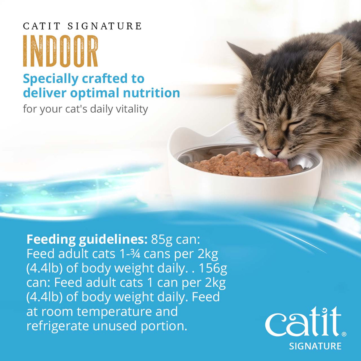 Catit Signature Indoor Chicken & Seafood Pâté in Bone Broth Wet Cat Food - Feeding Guidelines for 85 g and 156 g Cans - PetMax Canada