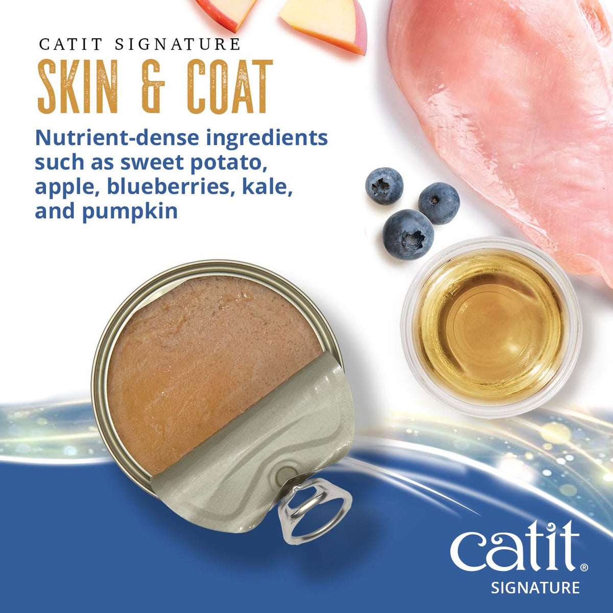 Catit Signature Skin & Coat Seafood & Chicken Pâté in Bone Broth Wet Cat Food - Sweet Potato, Apple, Blueberry, Kale and Pumpkin - PetMax Canada