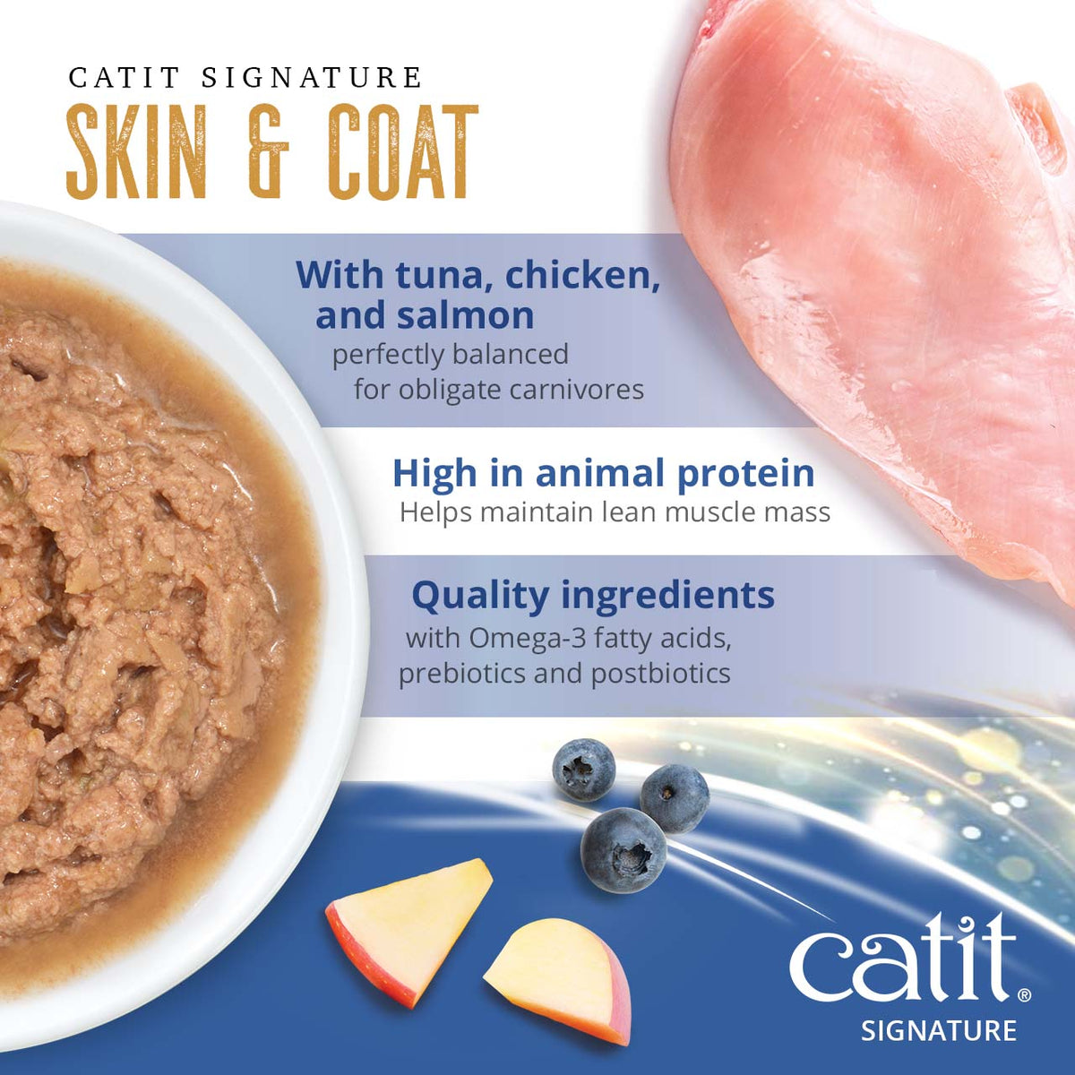 Catit Signature Skin & Coat Seafood & Chicken Pâté in Bone Broth Wet Cat Food - Tuna, Chicken and Salmon with Omega-3s - PetMax Canada