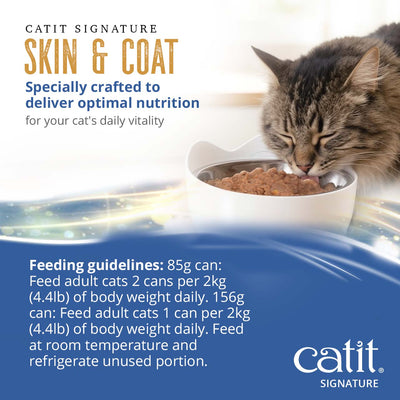 Catit Signature Skin & Coat Seafood & Chicken Pâté in Bone Broth Wet Cat Food - Feeding Guidelines for 85 g and 156 g Cans - PetMax Canada