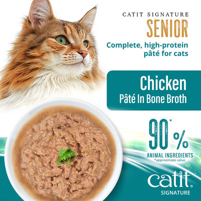 Catit Signature Senior Chicken Pâté in Bone Broth Wet Cat Food - Plated Pâté with 90% Animal Ingredients - PetMax Canada