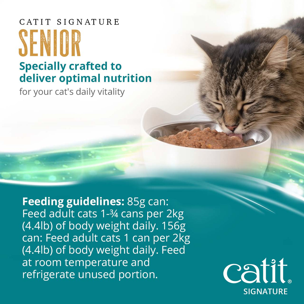 Catit Signature Senior Chicken Pâté in Bone Broth Wet Cat Food - Feeding Guidelines for 85 g and 156 g Cans - PetMax Canada