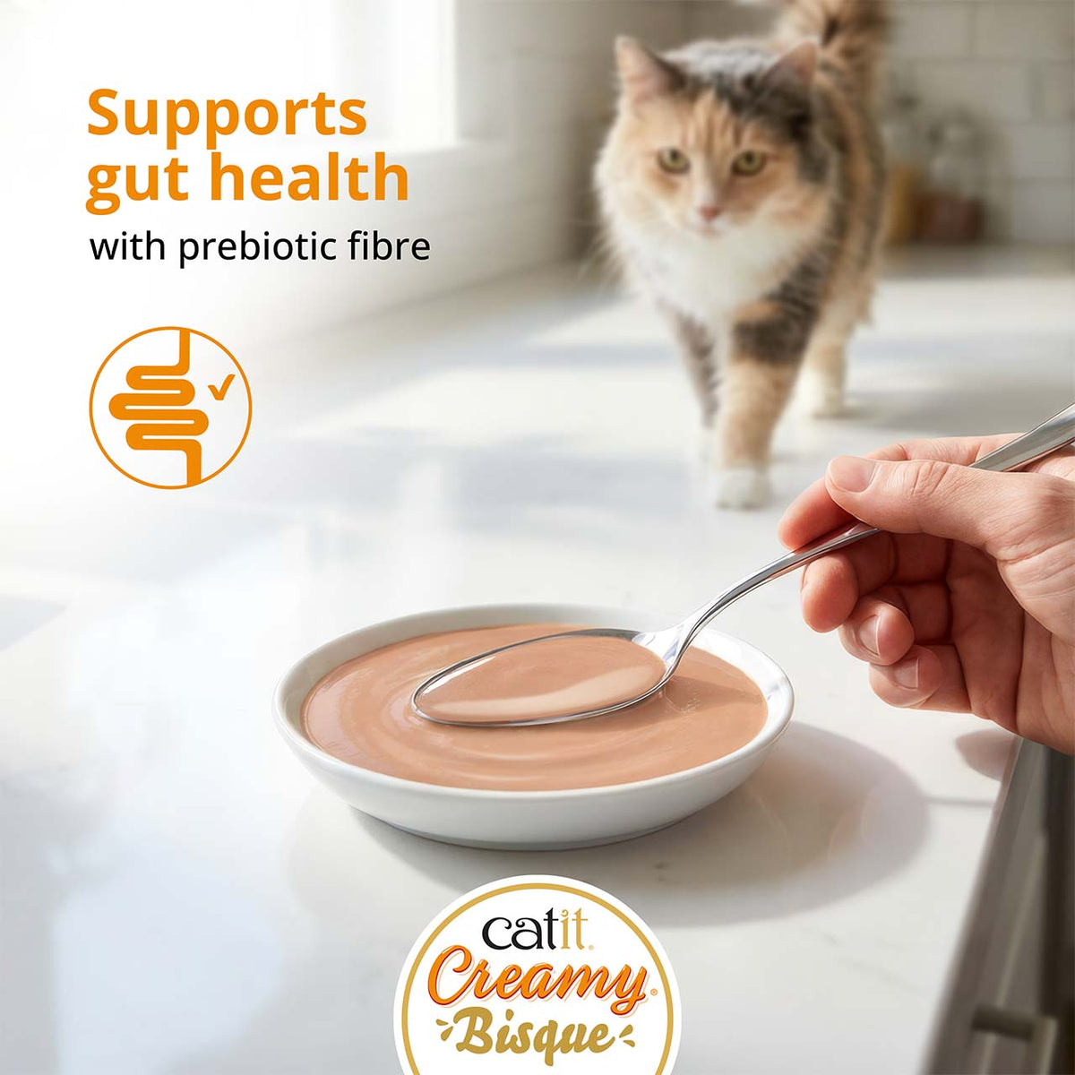 Catit Creamy Bisque Tuna & Salmon Cat Treats - supports gut health with prebiotic fibre - PetMax Canada