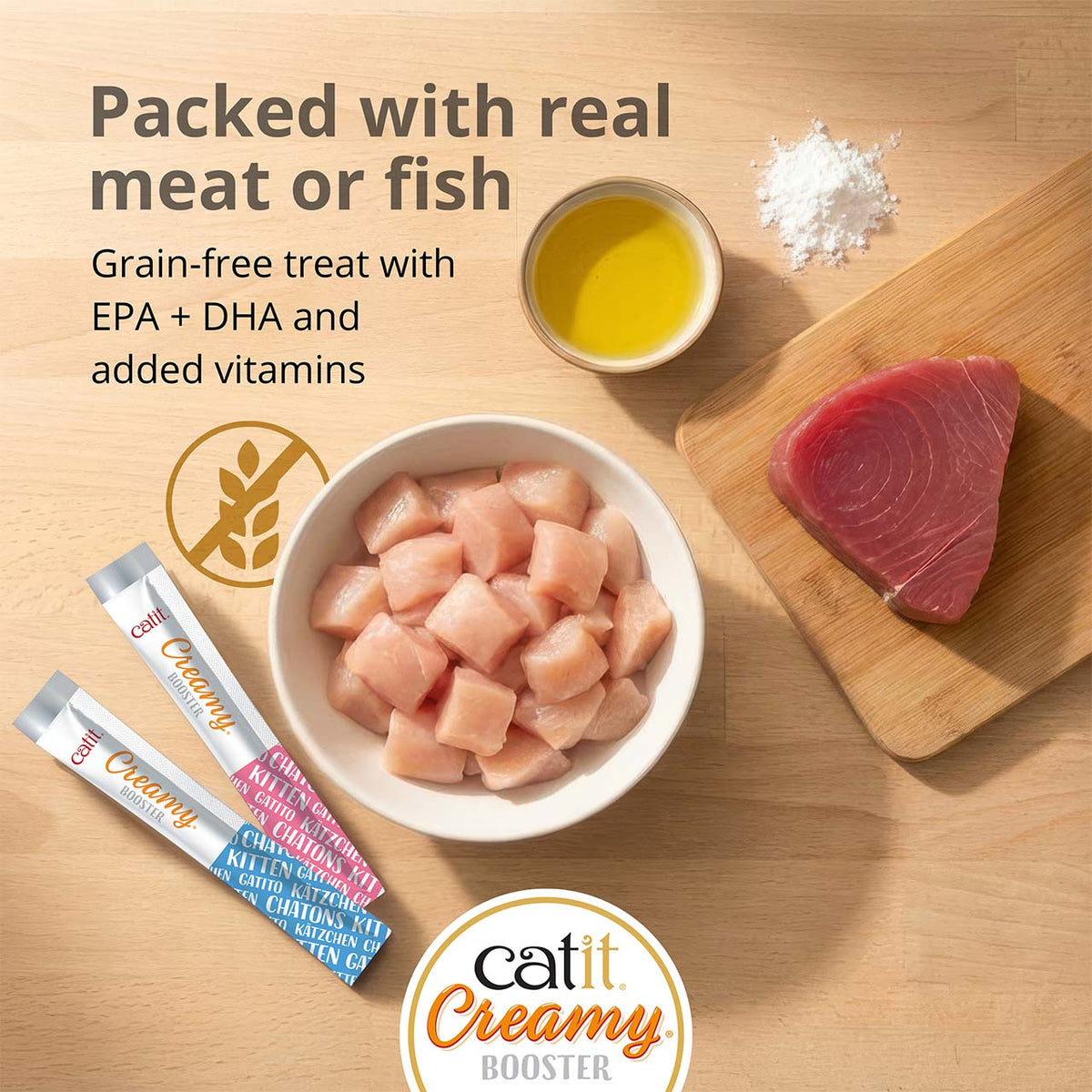 Catit Creamy Booster Tuna Kitten Treats - grain-free treat packed with real meat or fish - PetMax Canada