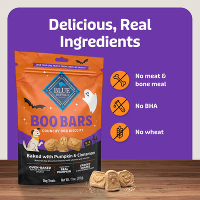 Blue Buffalo Boo Bars Halloween Dog Treats Pumpkin & Cinnamon - 311g - made without meat and bone meal, BHA or wheat - Blue Buffalo - PetMax Canada