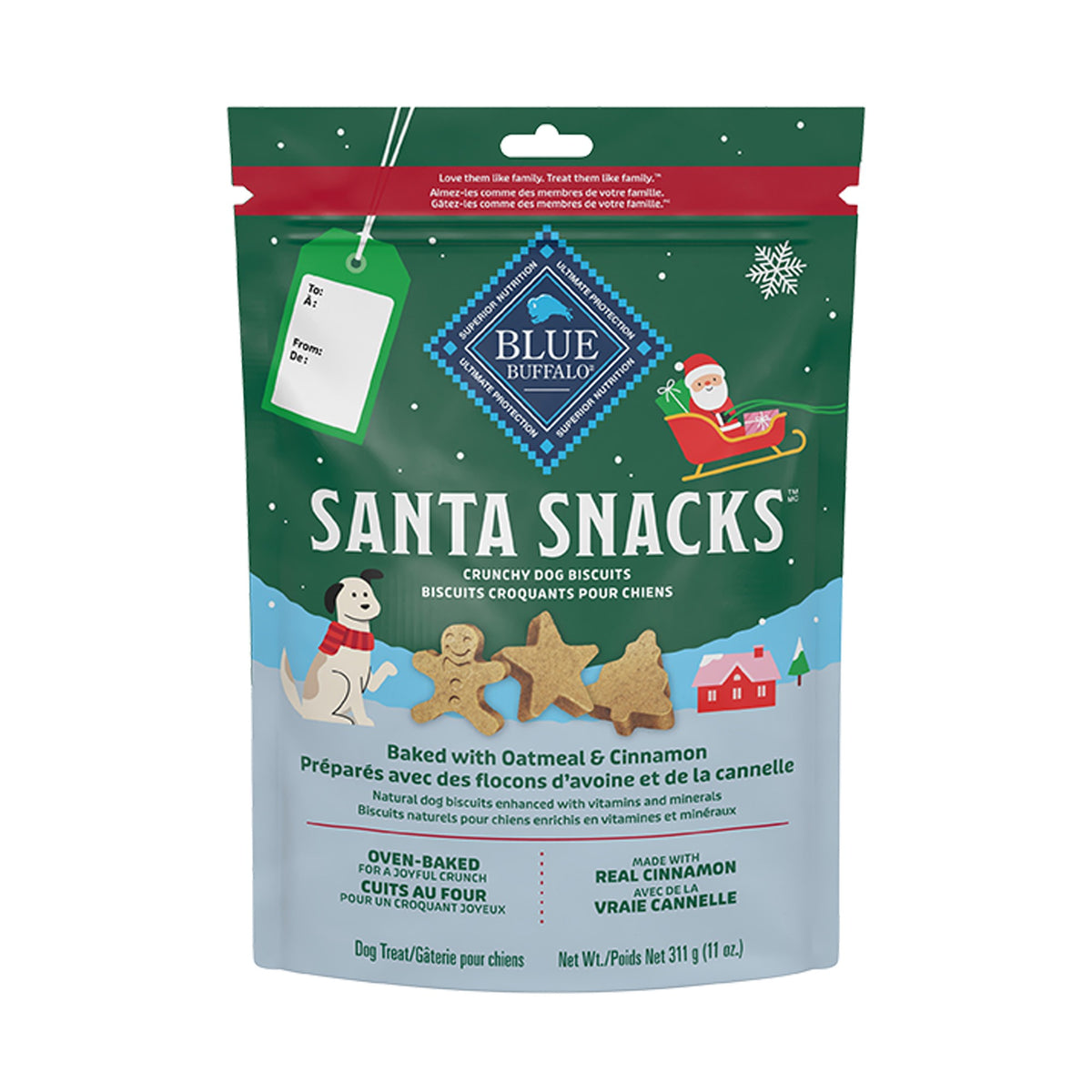 Blue Buffalo Santa Snacks Holiday Dog Treats Oatmeal & Cinnamon - 311g - Dog Treats - Blue Buffalo - PetMax Canada