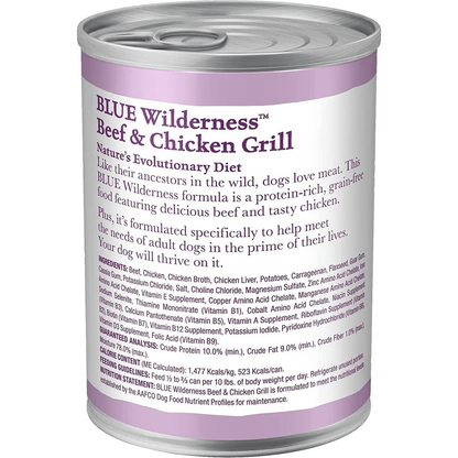Blue Buffalo Wilderness Beef & Chicken Grill Canned Dog Food - 354g - Canned Dog Food - Blue Buffalo - PetMax Canada