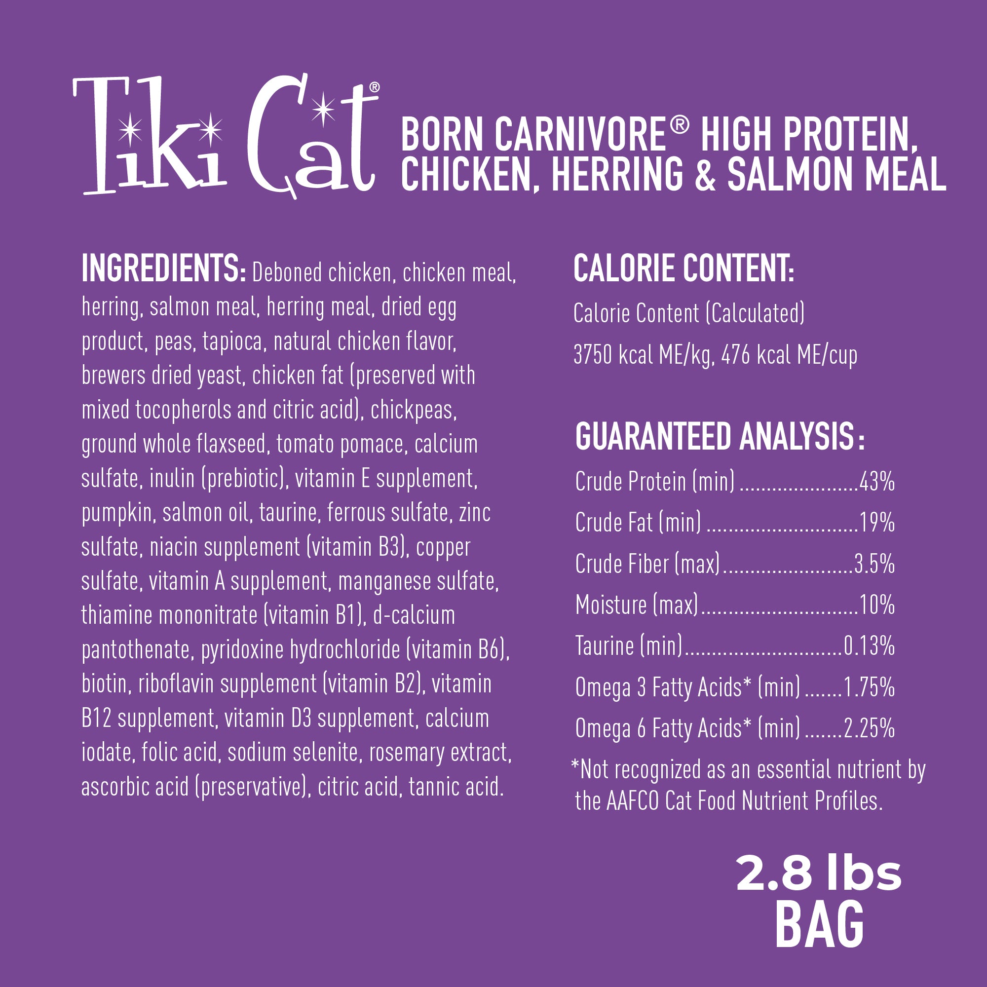 Tiki Cat Born Carnivore High Protein Chicken, Herring & Salmon Meal Recipe Dry Cat Food - Product Highlights 4 - Tiki Cat - PetMax Canada