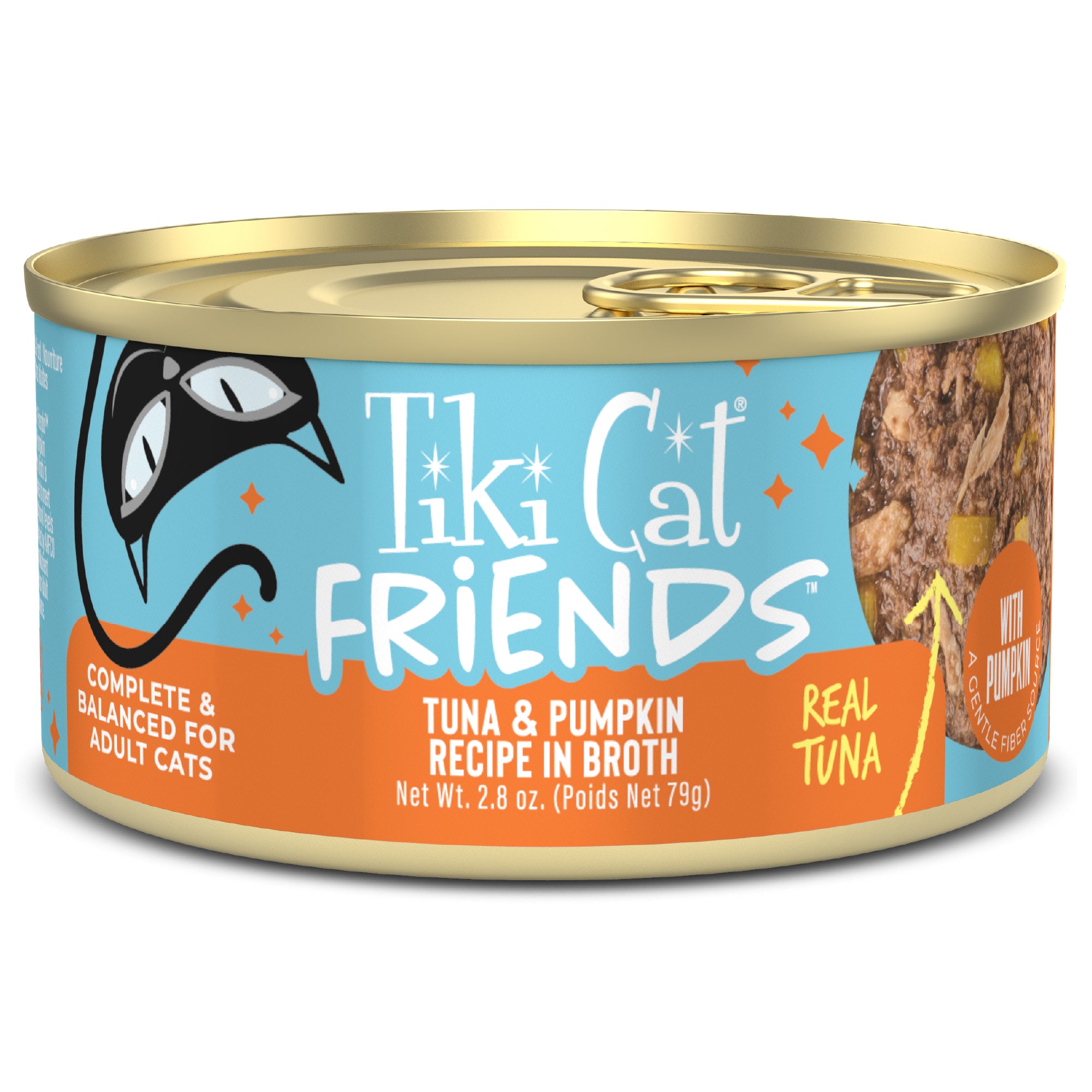 Tiki Cat Aloha Friends Tuna & Pumpkin Recipe in Broth Wet Cat Food - Front of Can - Tiki Cat - PetMax Canada